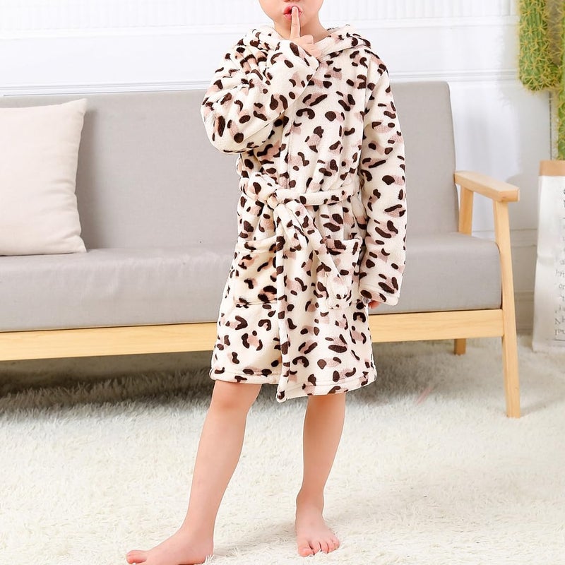 YOLIA Boys Girls Robes Kids Hooded Sleepwear Soft Fleece Bathrobes Cute Housecoat Gowns Brown 2 Years - Image 2